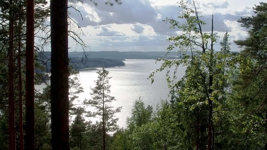 Sjöutsikt från berget på sommaren.